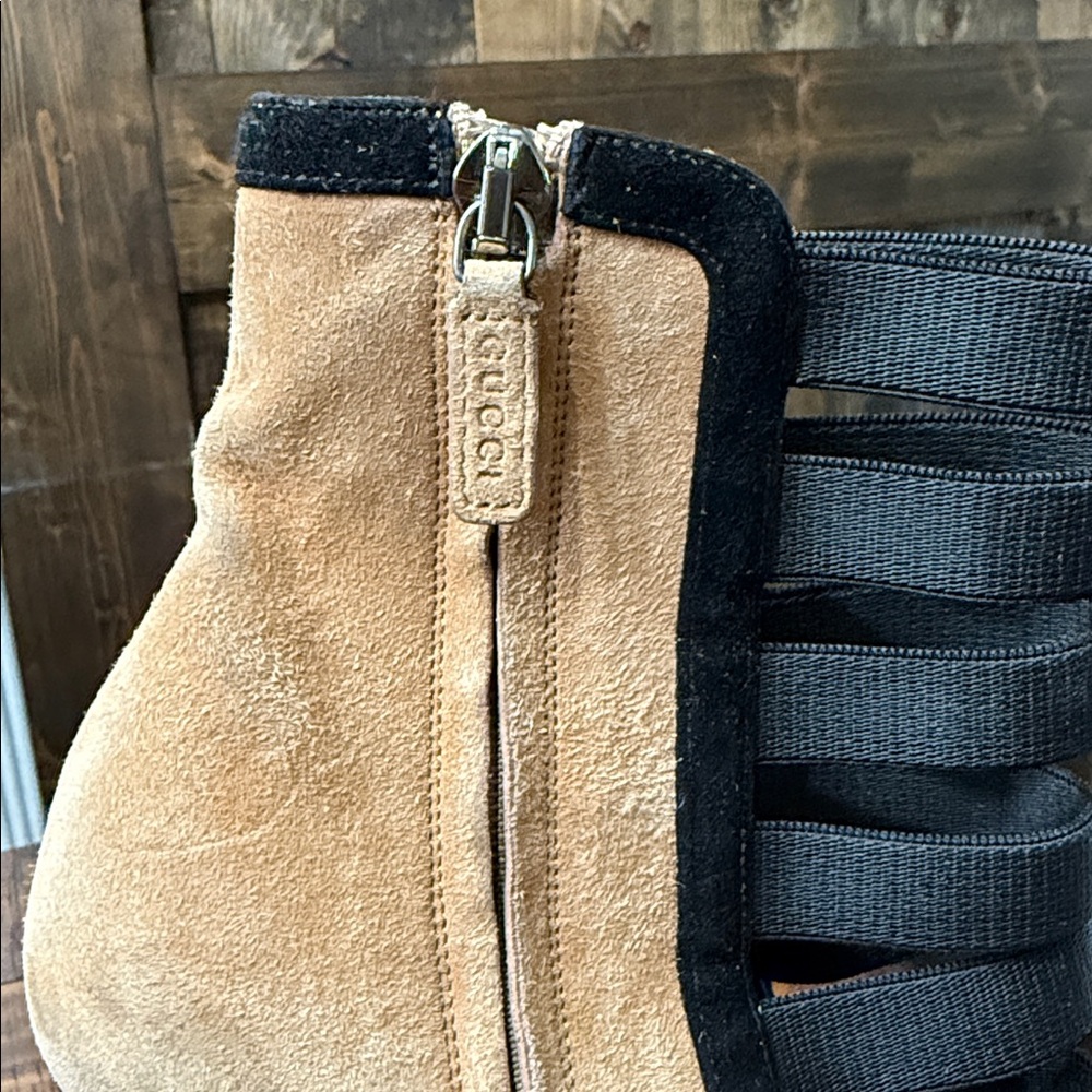 GUCCI Olimpia Ladder Strap Peep Toe Booties - Picture 5 of 16